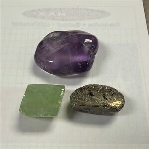 Purple, Green, and Gold Gemstone Trio